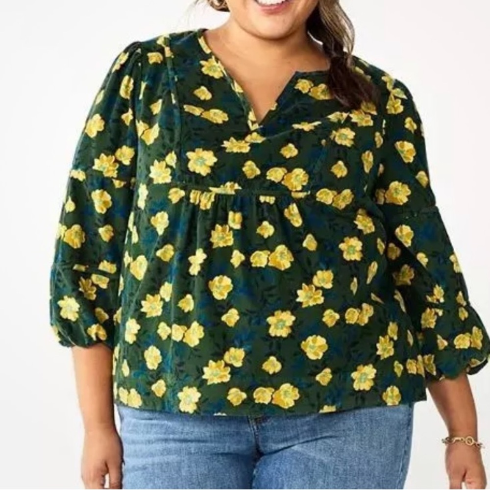 Sonoma Notchneck Corduroy 3/4 Sleeve Top